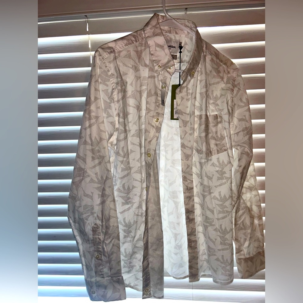 White Leaf Decorated Men’s Button Down Shirt